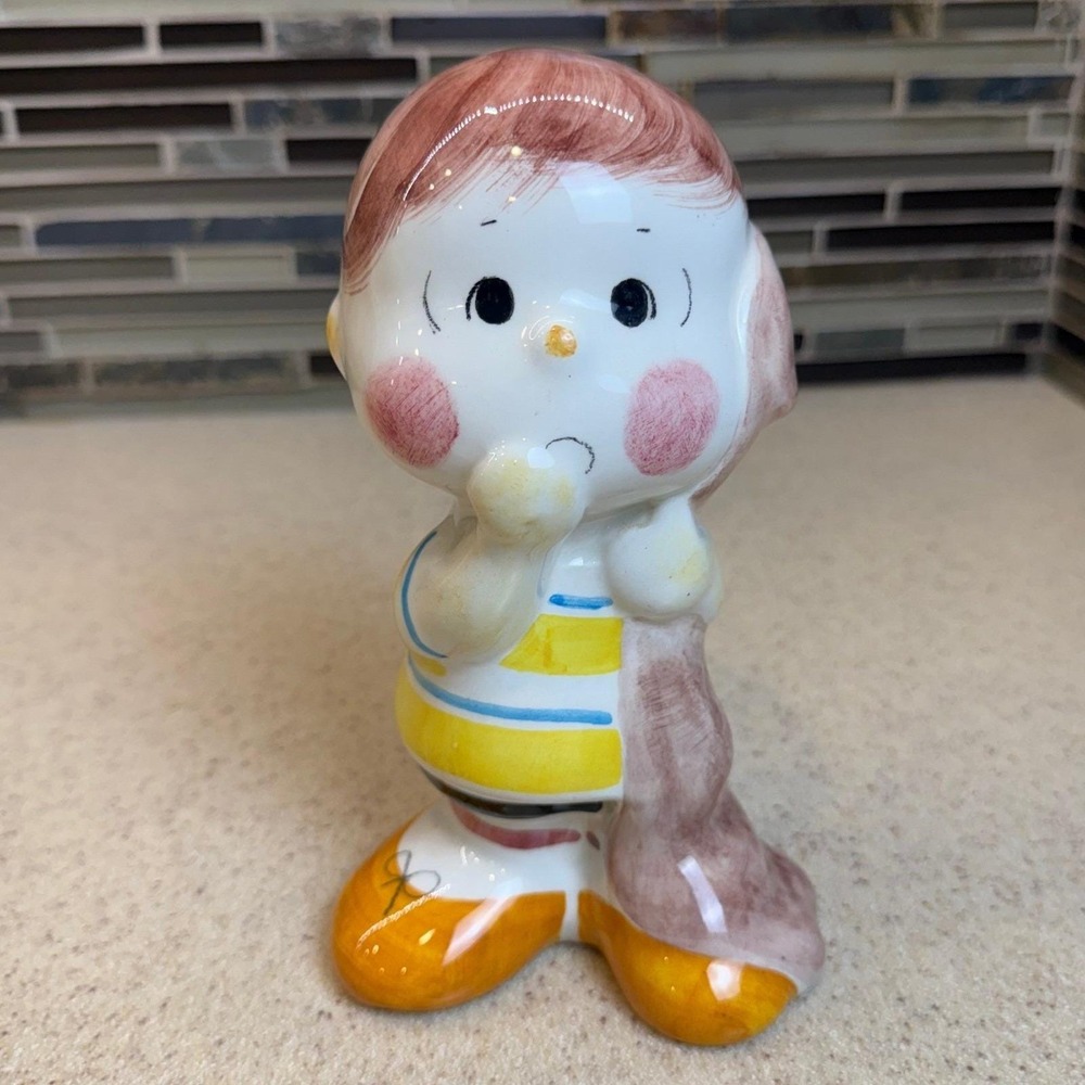 Vintage 1968 Peanuts Linus Ceramic Bank Quadrifoglio Italy Hand Painted 1960s